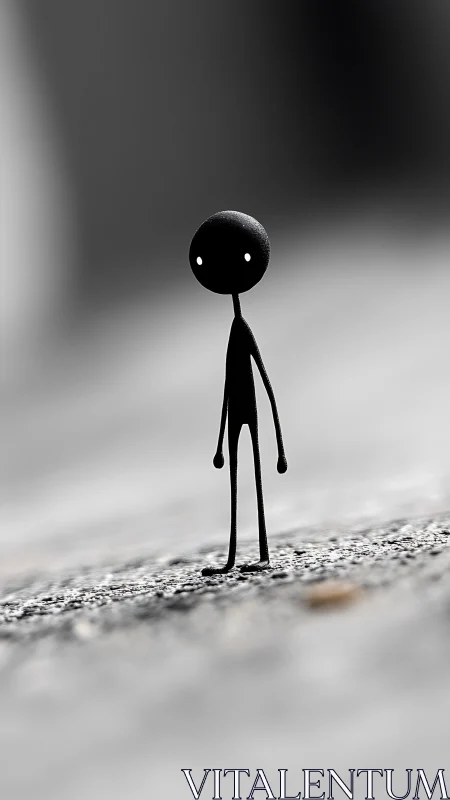 Minimalist stick figure rendered on shallow depth-of-field ground