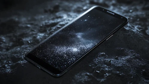 Galaxy smartphone screen mirrors deep cosmic starfield