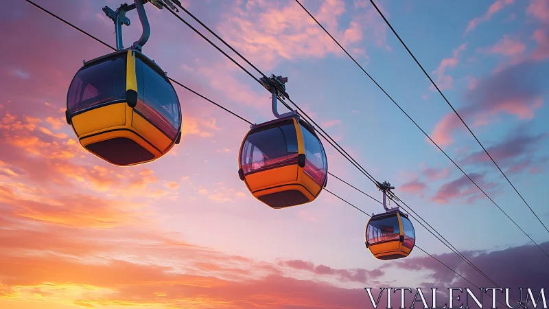 Sunset gondola cabins glide across a glowing pastel sky