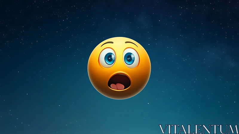 Surprised emoji sphere floating in a deep starry sky.