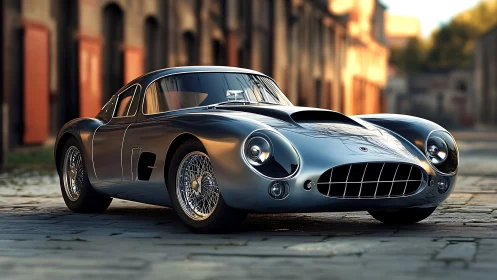 High-gloss 3D render of classic gran turismo coupé in soft dusk lighting