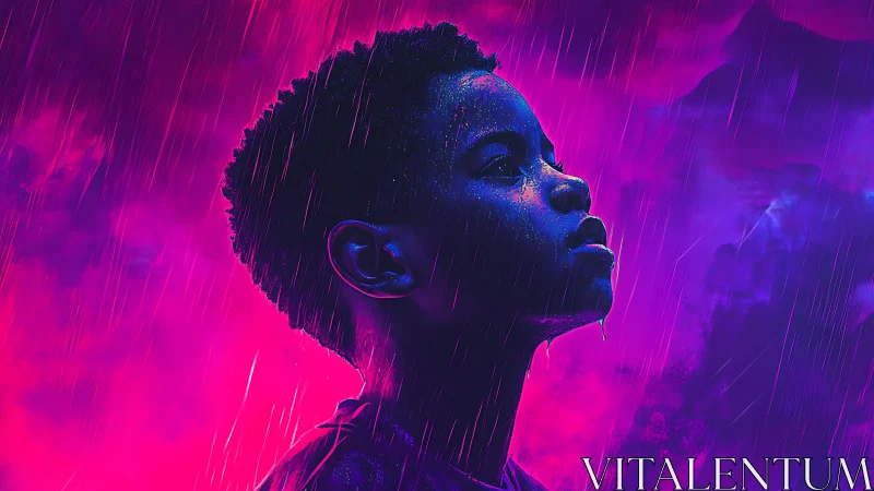 Neon Portrait in Rain: Cyberpunk Aesthetics.