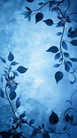 Monochrome blue floral vine border on textured gradient ground