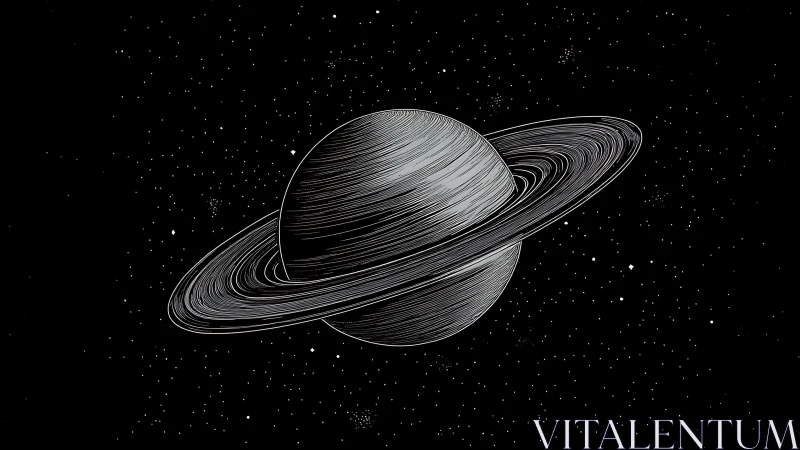 Ringed wanderer etched in monochrome star-scribbled night.