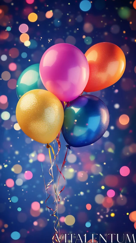 Luminous Celebration Balloons Floating Through Magical Bokeh Light
