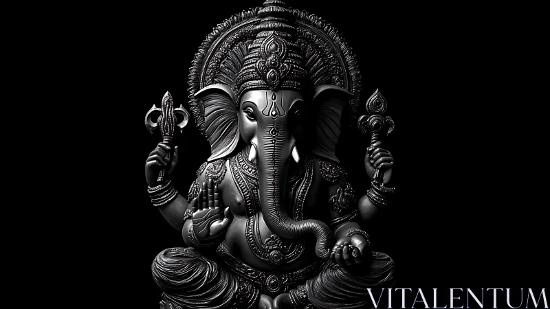 Midnight ganesha sculpture breathes light from deep shadow