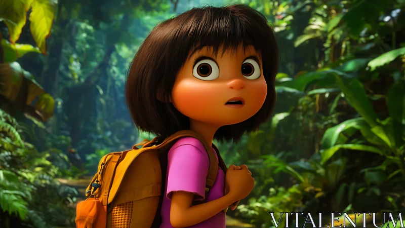 Wide-eyed jungle explorer pauses in a moment of wonder.