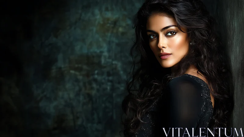 Digital portrait depicts woman in side pose against dark wall