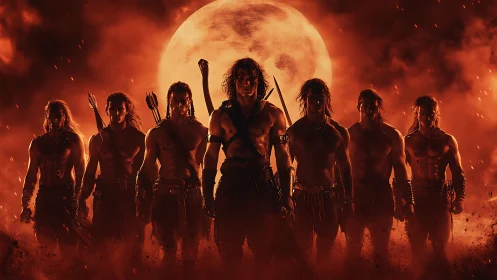 Warrior brothers stand united under a blazing full moon