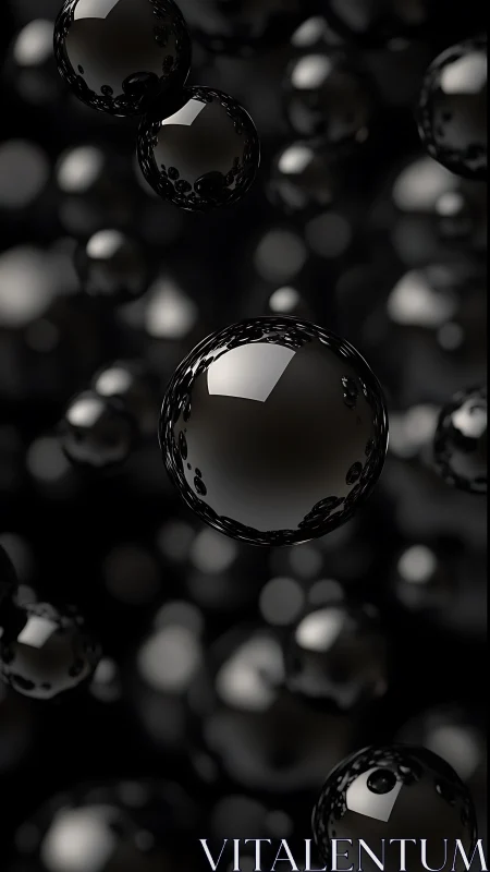 Glimmering black spheres drifting through gentle darkness.