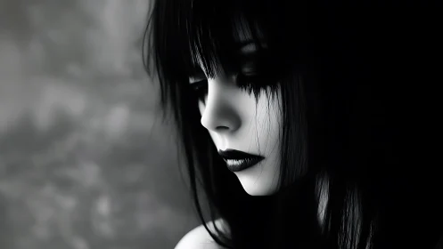 Gothic monochrome portrait of girl in dramatic side light.