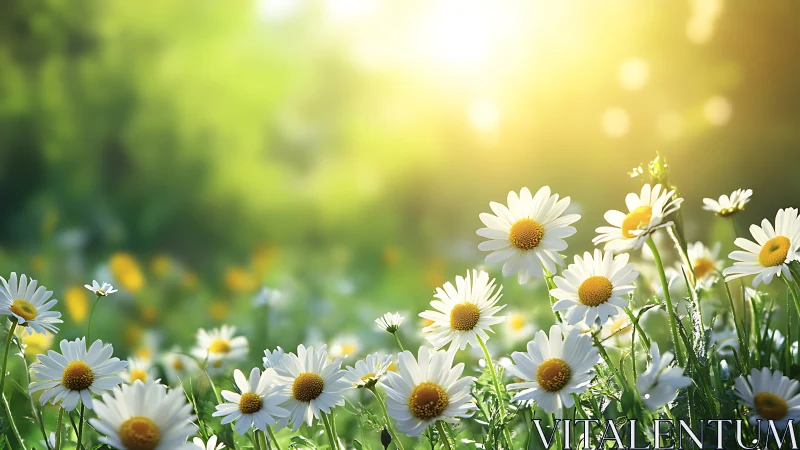 Sunlit Daisy Symphony in Golden Hour Meadow.