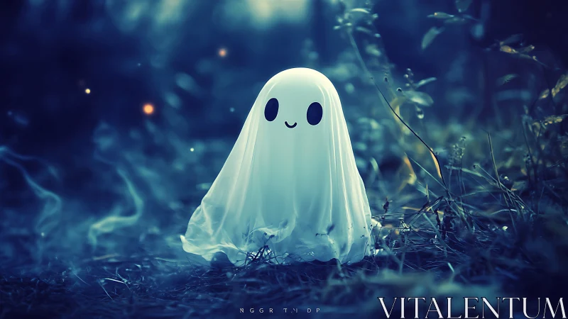 Cute spectral character in misty blue woodland ambience.