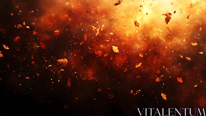 Falling Autumn Leaves Against Dark Atmospheric Background