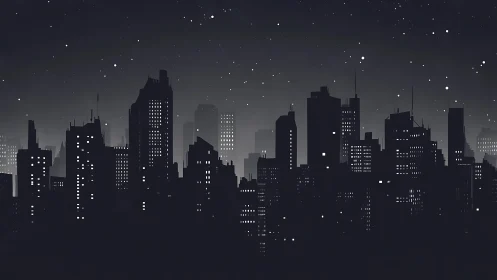 Starlit city skyline glows softly against a midnight sky.