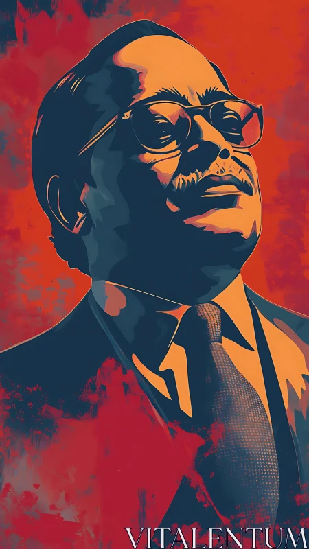 Stylized vector portrait in bold duotone poster composition.