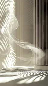 Soft light and striped column in minimal abstract space.