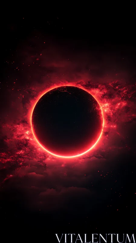 Radiant red eclipse glows softly within deep cosmic night
