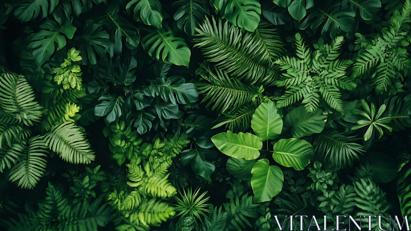 Dense tropical foliage with layered green leaves overhead.