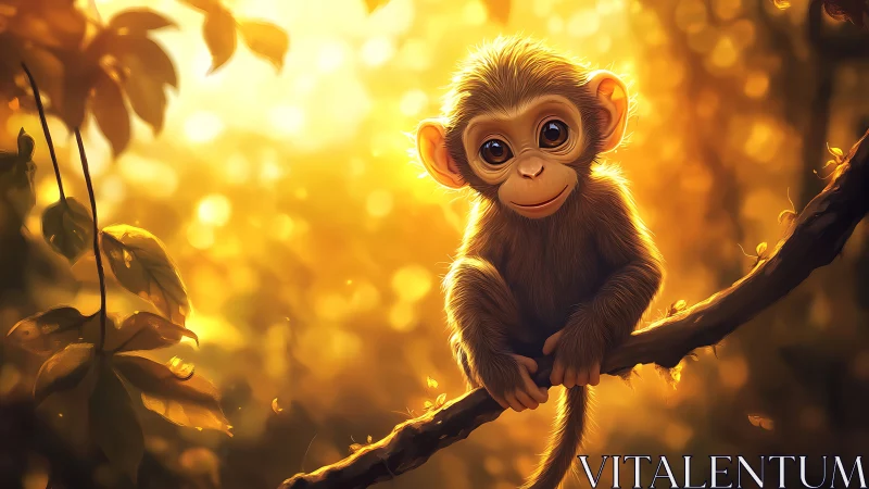 Backlit baby monkey rendered with soft bokeh and warm rim lighting