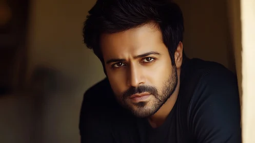 Warm contemplative portrait of a thoughtful bearded man.