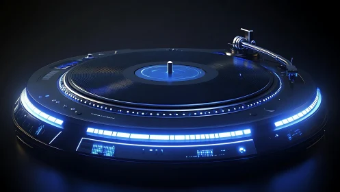 Futuristic illuminated DJ turntable with glowing accents.