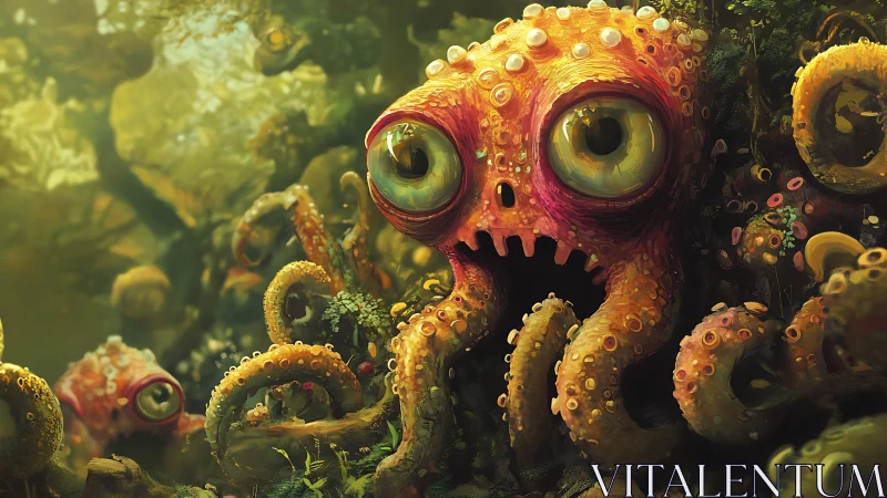 Bioluminescent octopus creature haunts a lush alien reef