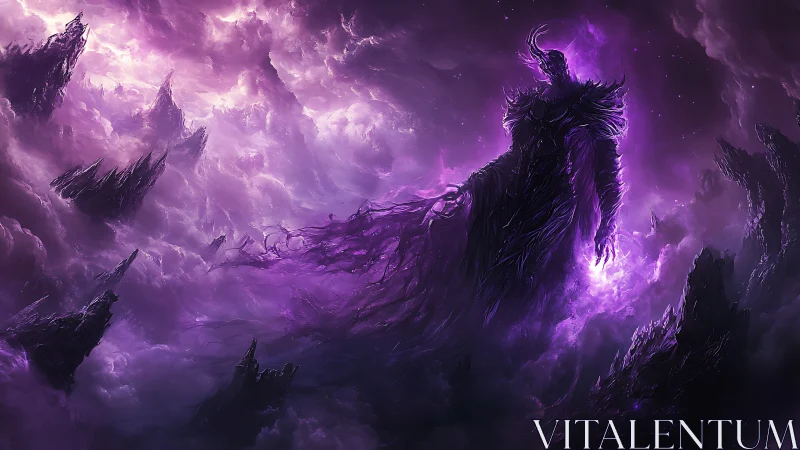 Voidborne entropy titan in turbulent amethyst stormfields.