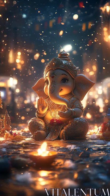 Luminous baby Ganesha cradles festival light in gentle hands
