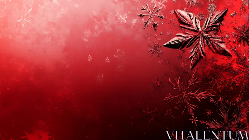 Crimson frostflakes drift like quiet sparks across winter glass