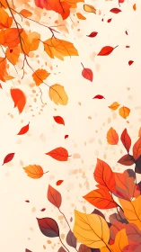 Autumn leaves drift diagonally across a pale vertical canvas