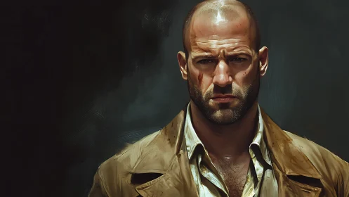 Brooding detective portrait under dramatic side lighting.