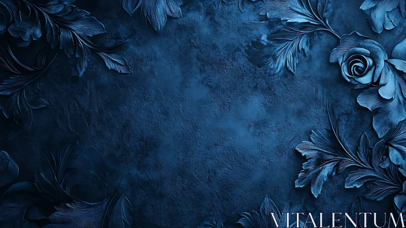 Three-Dimensional Floral Elements Against Textured Blue Surface