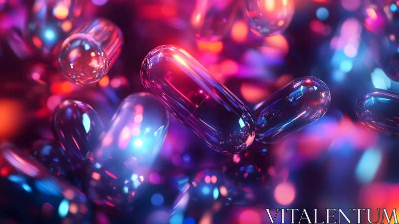 Futuristic Capsules with Neon Lighting in Abstract Style.