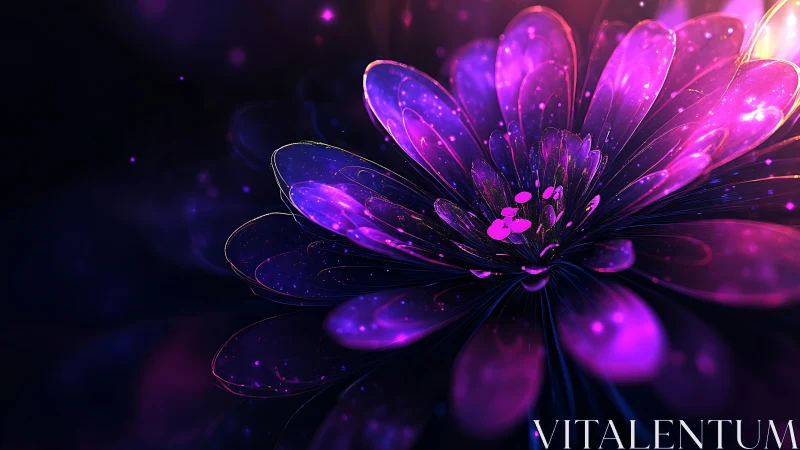 Neon purple digital flower with glowing translucent petals.