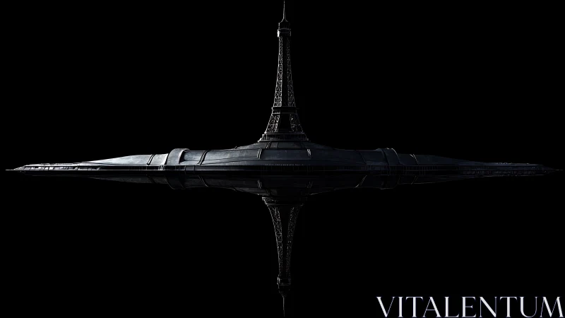 Symmetrical sci-fi spire station in void-black negative space.