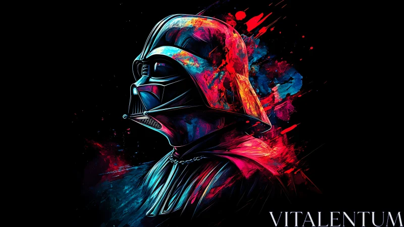 Neon-lit dark warrior helmet in explosive abstract color burst.