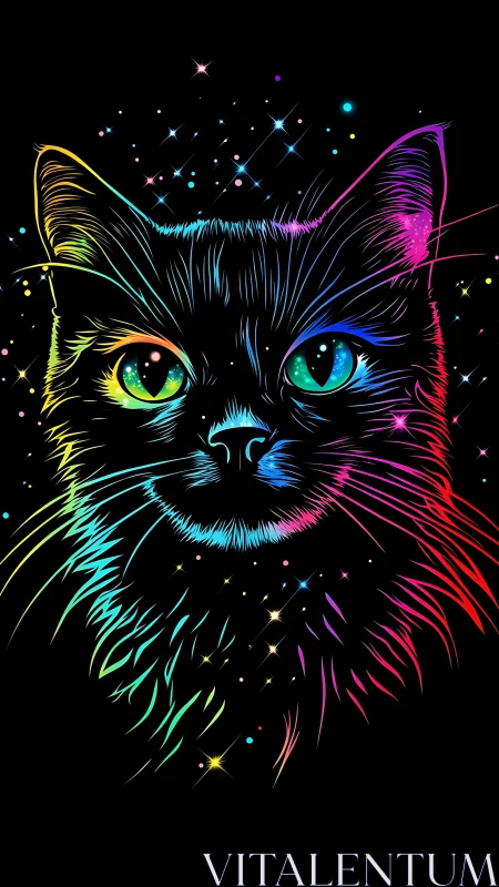 Neon Feline Subject with Multicolor Luminescent Outline Treatment