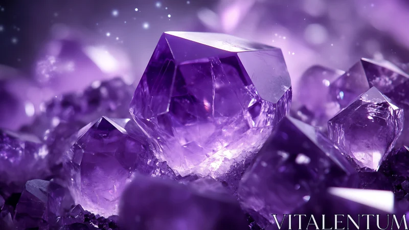 Glimmering violet crystals glowing in a dreamy twilight.