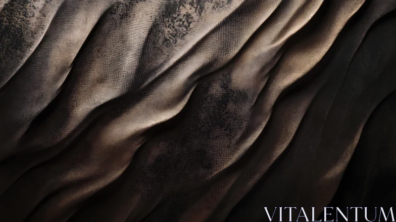 Photorealistic bronze textile waves with tactile patina surface.