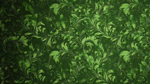 Emerald baroque foliage swirling across aged grunge green.