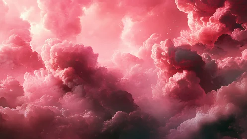 Dreamy pink clouds drifting through a glowing sky.