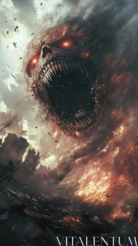 Storm of the Burning Maw roars above a ruined cityscape