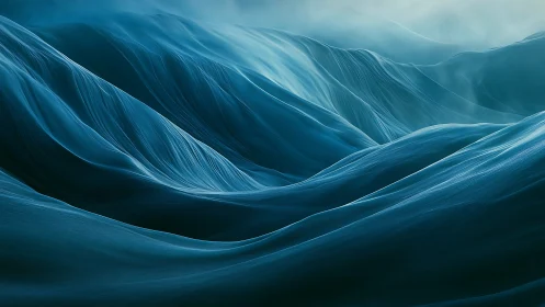 Abstract glacial waveforms in layered cyan atmospheric haze