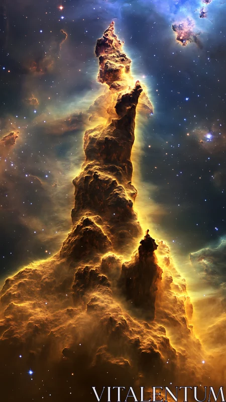 Ionized nebula pillar rendered with volumetric light scattering