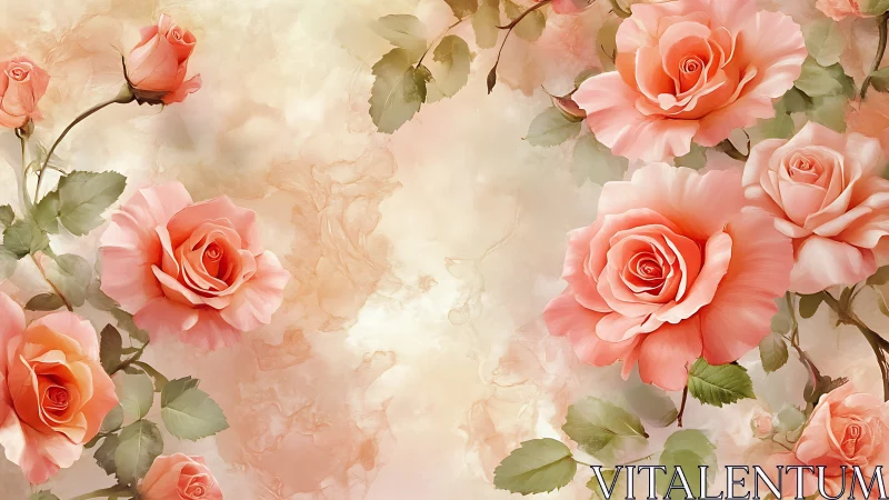 Coral Roses in Soft Light: A Romantic Floral Composition