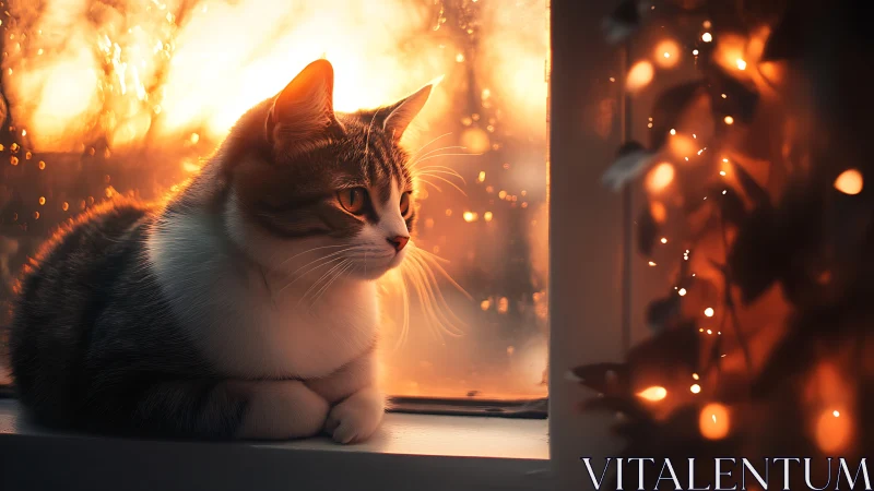 Tabby Guardian Gazes Through Golden Inferno Glow