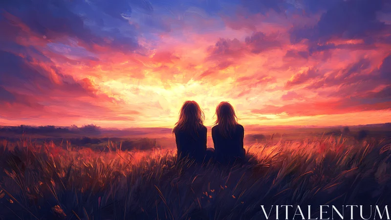 Sunset sky writes a quiet duet above two kindred silhouettes