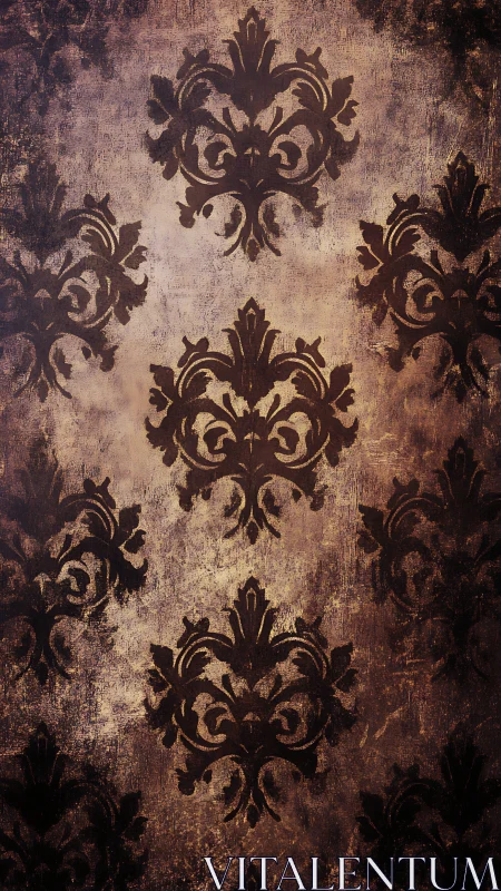 Vintage damask wallpaper with warm antique charm.