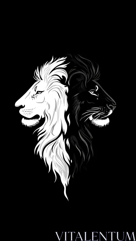 Twin lion spirits share a bold black and white balance